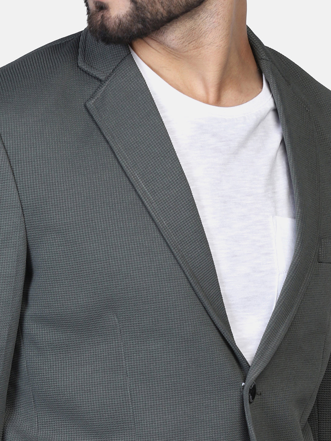 Green Textured Stretchable Blazer - Tahvo India