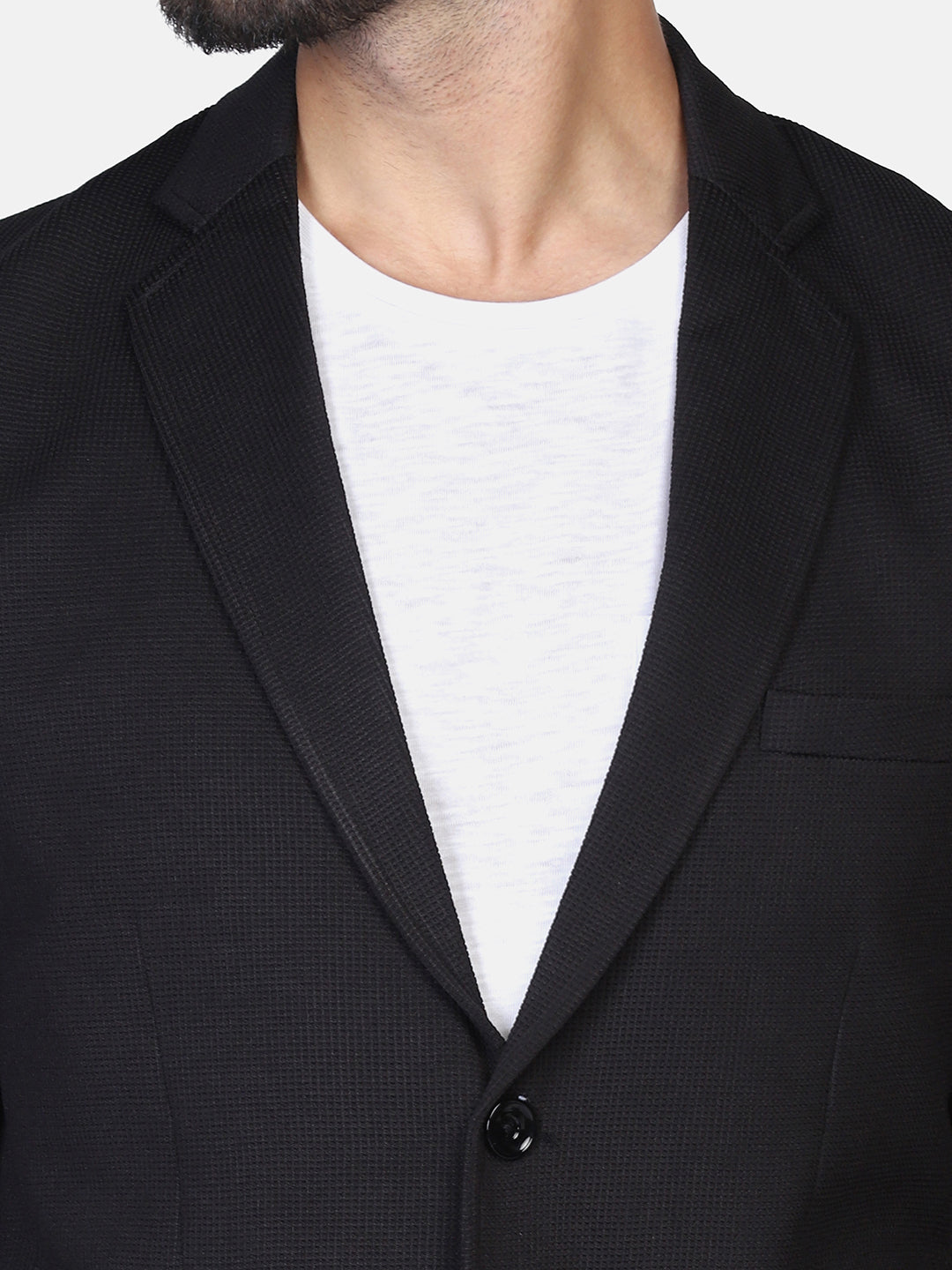 Black Textured Stretchable Blazer - Tahvo India