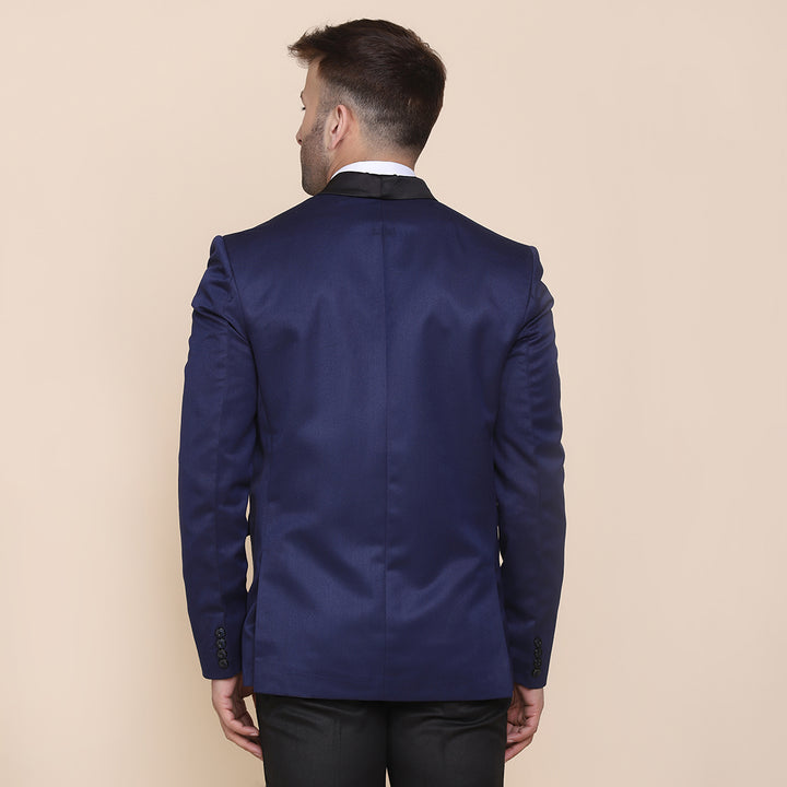 Men Blue Tuxedo Suit With Hanky - Tahvo India
