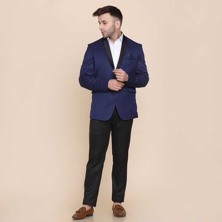 Men Blue Tuxedo Suit With Hanky - Tahvo India