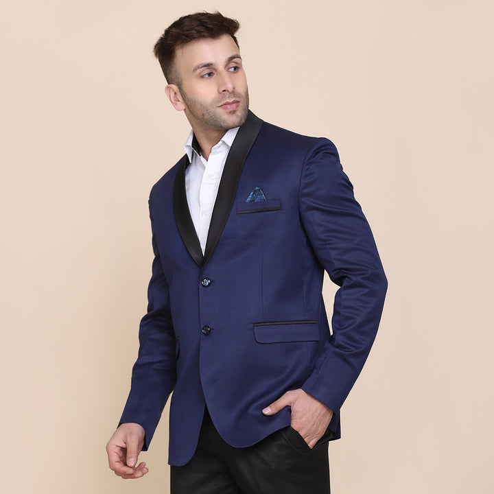 Men Blue Tuxedo Suit With Hanky - Tahvo India
