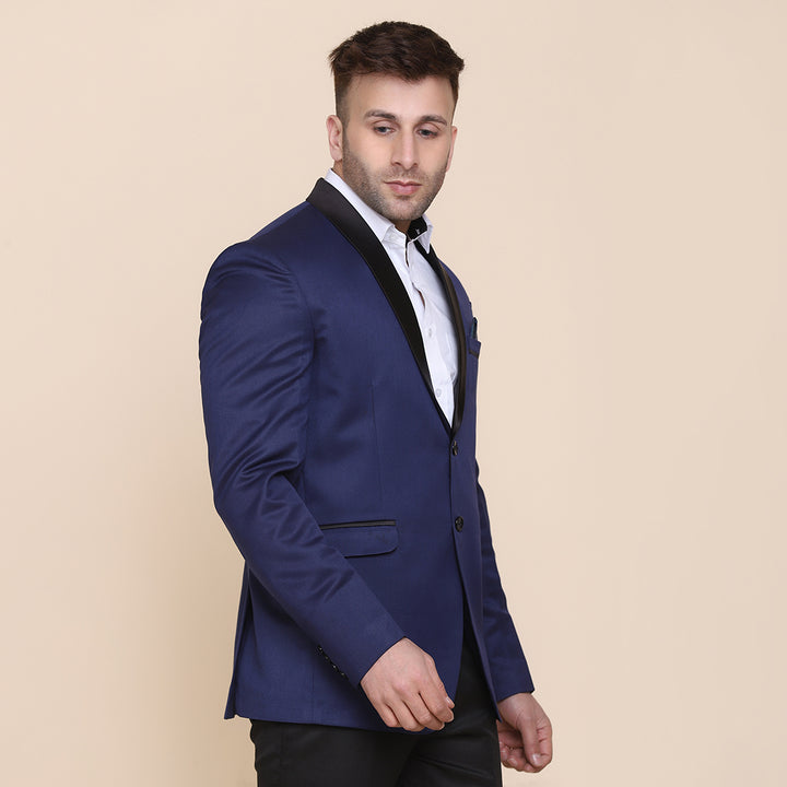 Men Blue Tuxedo Suit With Hanky - Tahvo India