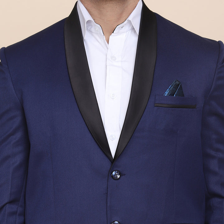 Men Blue Tuxedo Suit With Hanky - Tahvo India