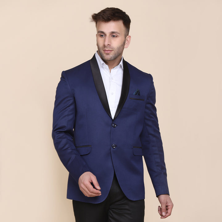 Men Blue Tuxedo Suit With Hanky - Tahvo India