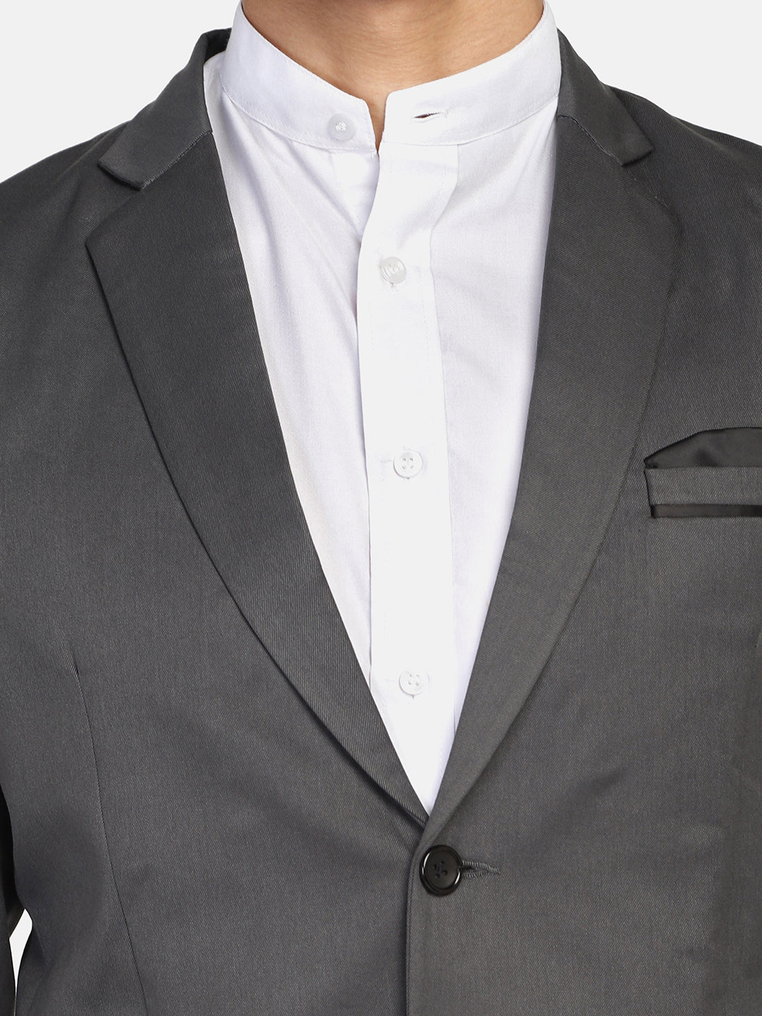 Grey Notched Lapel Blazer With Hanky - Tahvo India