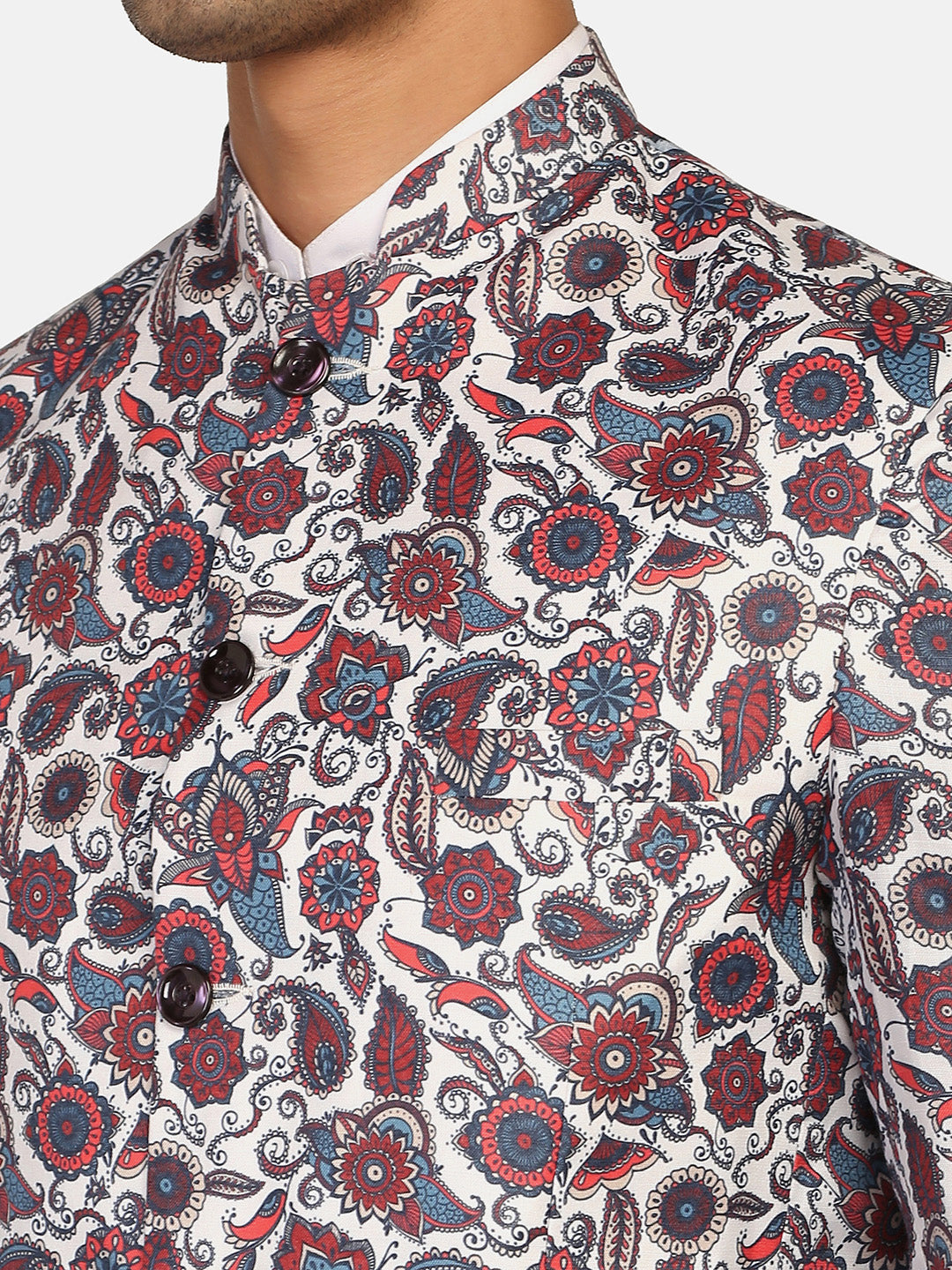 White Printed Blazer - Tahvo India