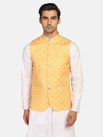 Men Yellow Geometric Nehru Jacket