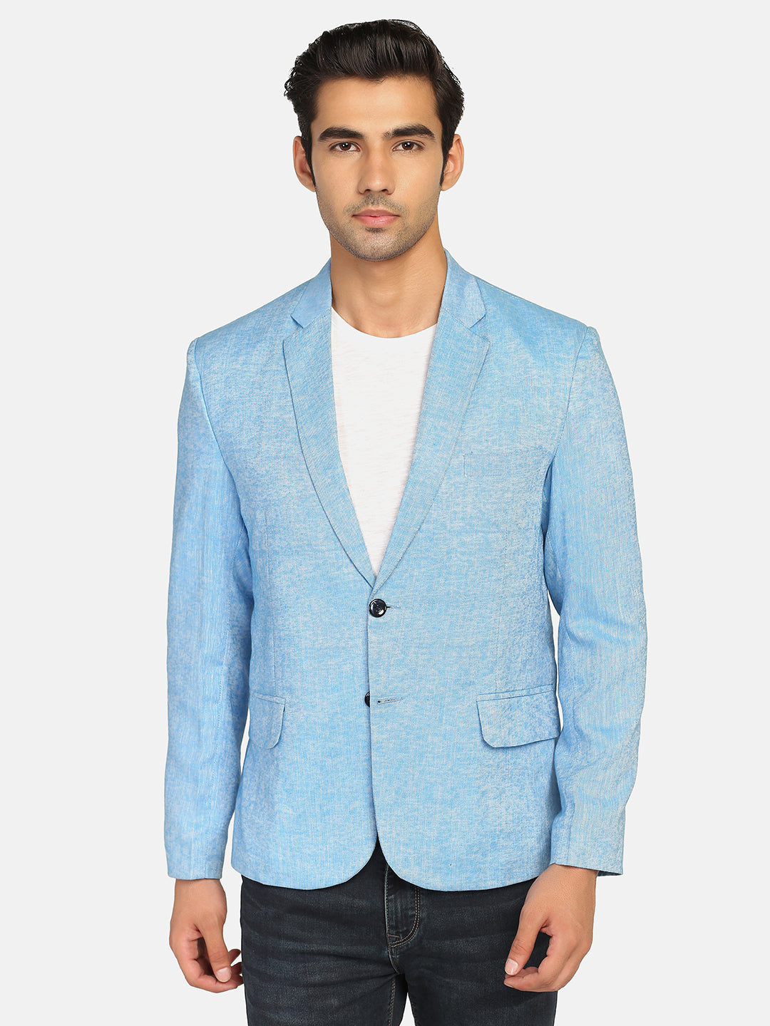 Men Blue Linen Blazer