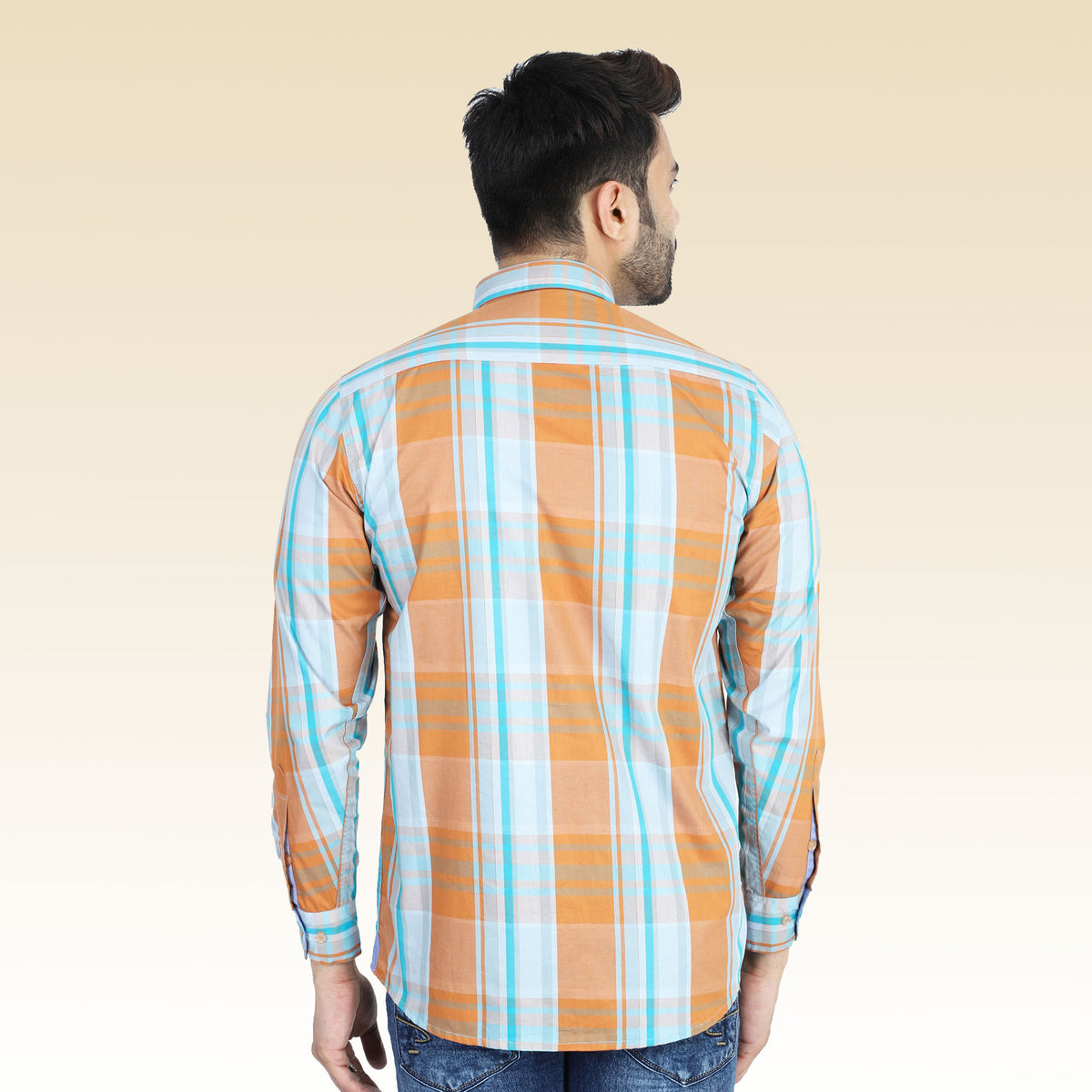 Men Orange Checkered Casual Shirt - Tahvo India
