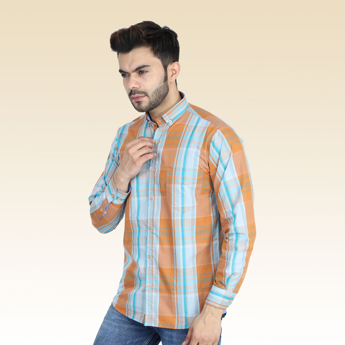 Men Orange Checkered Casual Shirt - Tahvo India